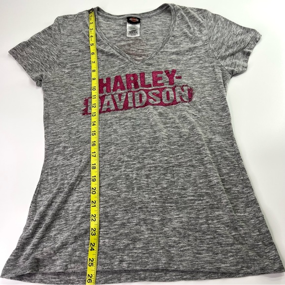 Harley Davidson El Paso TX Pink Glitter Graphic V-Neck Tee Heathered Grey M - Picture 8 of 8